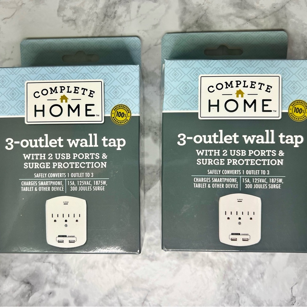 3-Outlet Wall Tap with USB Ports - White